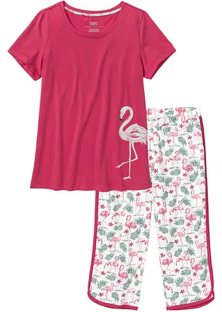 bonprix Capri Pyjama mit Flamingo Druck - granatapfelrot bedruckt - Damen