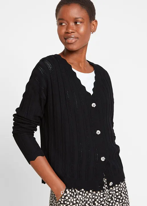 Bonprix Cardigan Mit überschnittenen Schultern Und Verspieltem Ajour-Muster