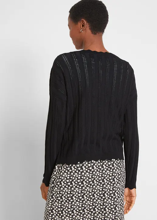 Bonprix Cardigan Mit überschnittenen Schultern Und Verspieltem Ajour-Muster