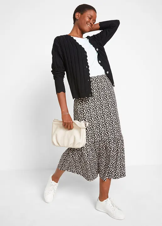 Bonprix Cardigan Mit überschnittenen Schultern Und Verspieltem Ajour-Muster