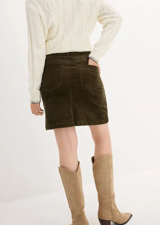 Bonprix Cargo-Cordrock Mit Tasche - Grün Regular - Damen