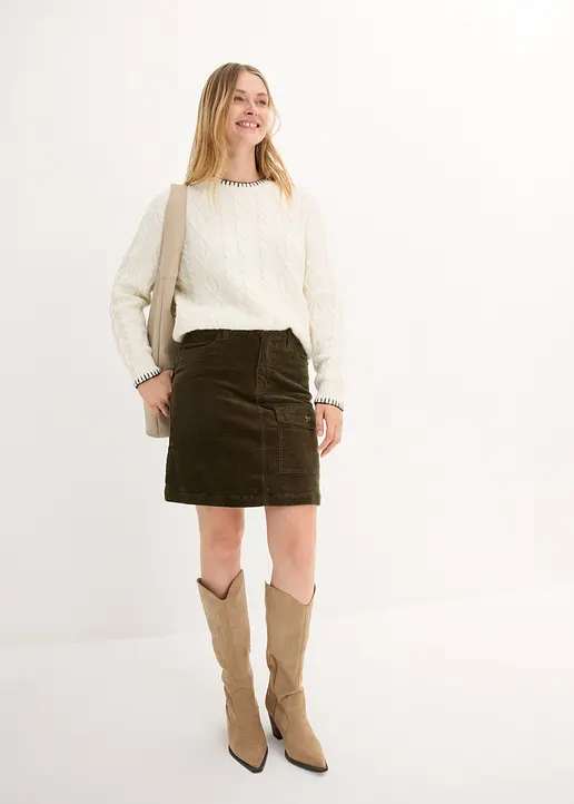 Bonprix Cargo-Cordrock Mit Tasche - Grün Regular - Damen