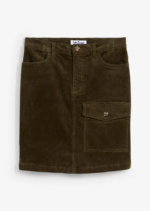 bonprix Cargo-Cordrock mit Tasche - grün regular - Damen