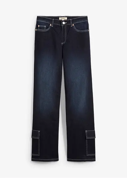 bonprix Cargo Jeans mit mittlerem Bund - blau regular - Damen
