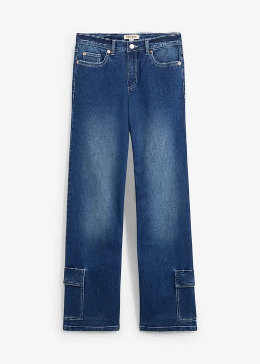 bonprix Cargo Jeans mit mittlerem Bund - blau regular - Damen