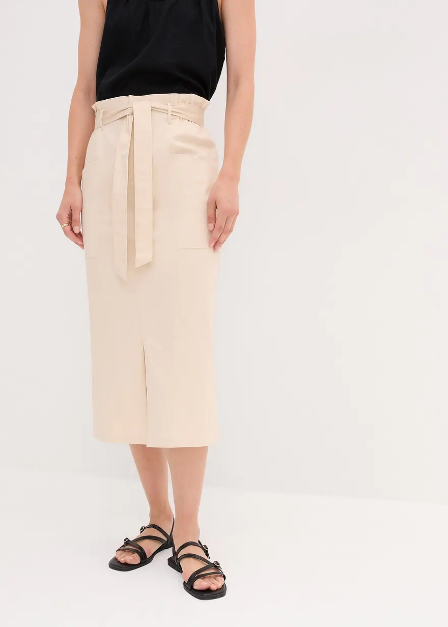 Bonprix Cargorock Mit Gürtel Und Seitentaschen - Beige - Damen