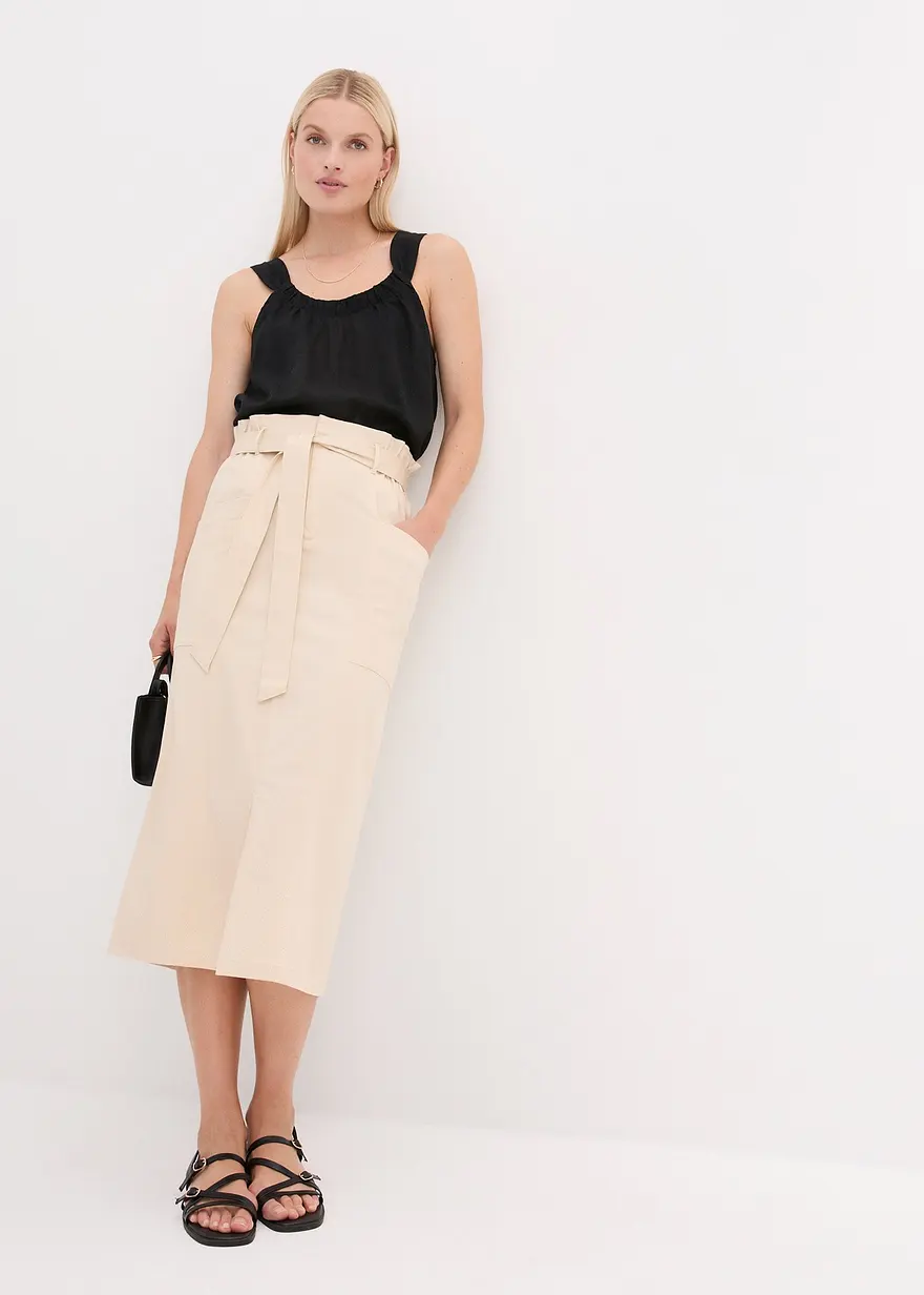 Bonprix Cargorock Mit Gürtel Und Seitentaschen - Beige - Damen