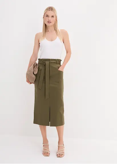 Bonprix Cargorock Mit Gürtel Und Seitentaschen - Grün - Damen