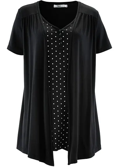 bonprix Casual 2in1 Shirt mit Zierknopfleiste und verlängerten Saumenden