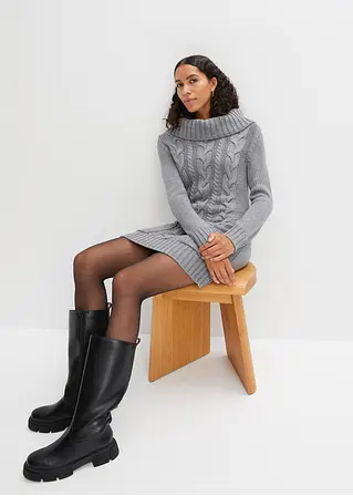 Bonprix Casual Und Bequem - Strickkleid Mit Rollkragen - Grau
