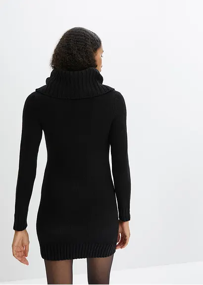 Bonprix Casual Und Bequem - Strickkleid Mit Rollkragen - Schwarz - Damen