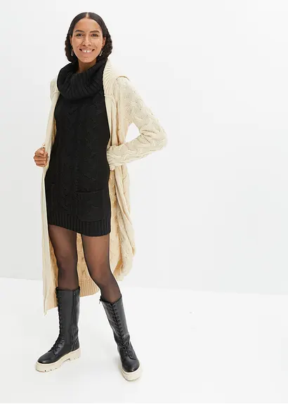 Bonprix Casual Und Bequem - Strickkleid Mit Rollkragen - Schwarz - Damen