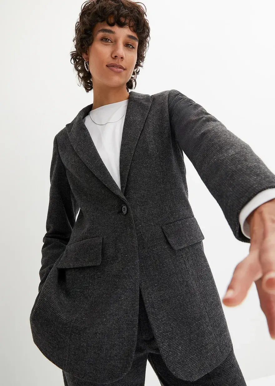 Bonprix Charismatischer Blazer In Schöner Wolloptik. - Schwarz