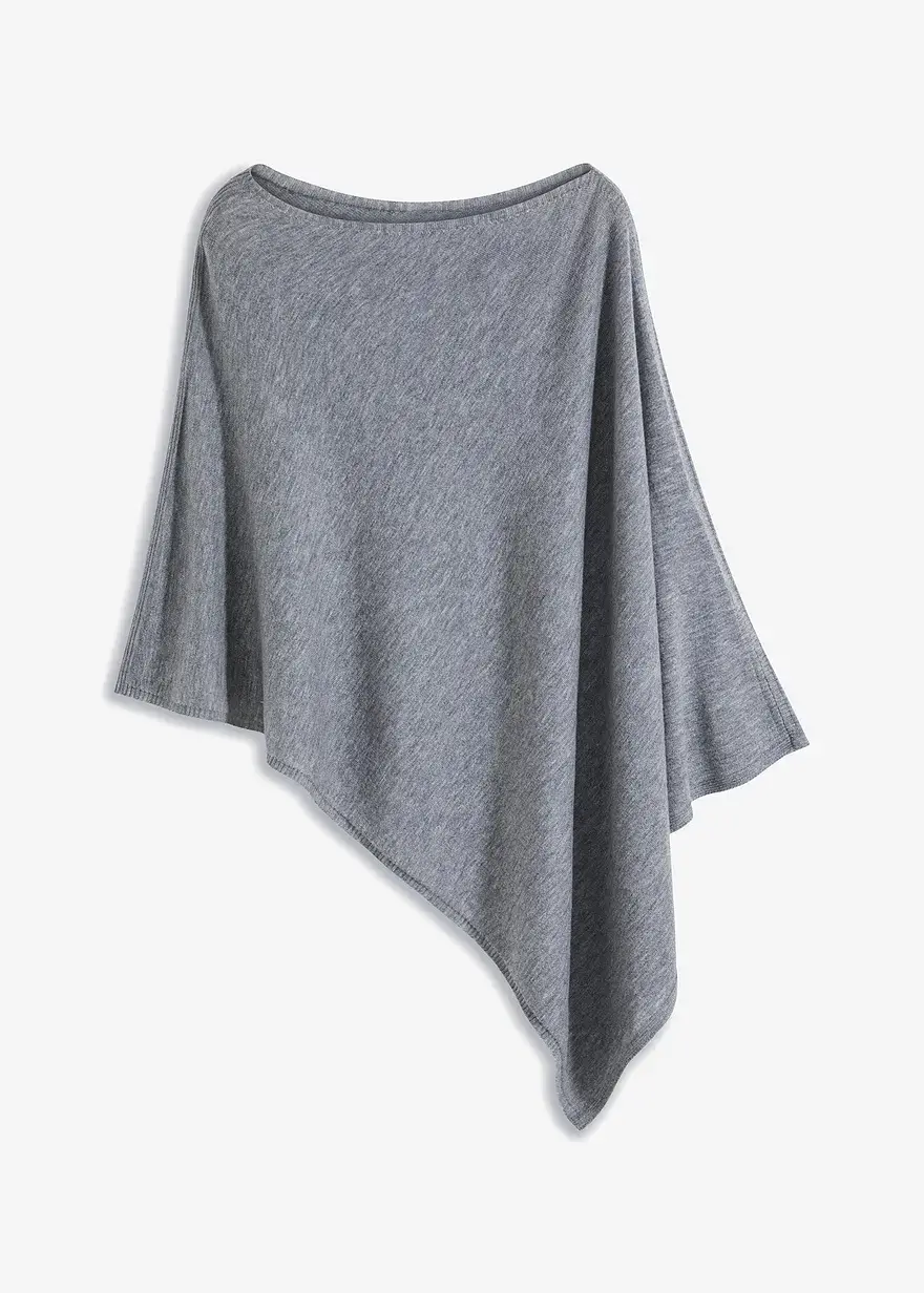 bonprix Charismatischer Premium Wollponcho im asymmetrischem Look - grau