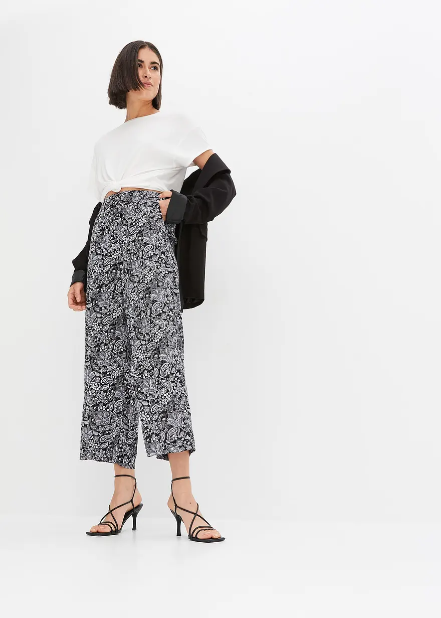 Bonprix Charmante Hose Mit Schönem Druck - Schwarz - Damen