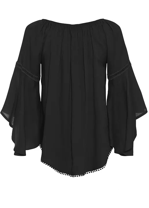 bonprix Charmante Schlupfbluse mit Rundhalsausschnitt und abgerundeter Saum