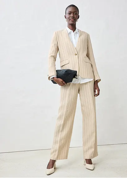 Bonprix Charmanter Kragenloser Blazer Aus Reinem Leinen - Beige