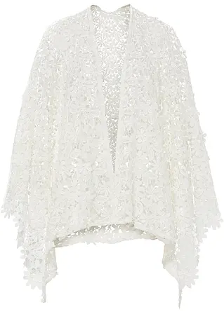 Bonprix Charmanter Poncho Mit Blumenmuster - Weiß - Damen
