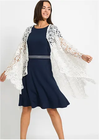 Bonprix Charmanter Poncho Mit Blumenmuster - Weiß - Damen