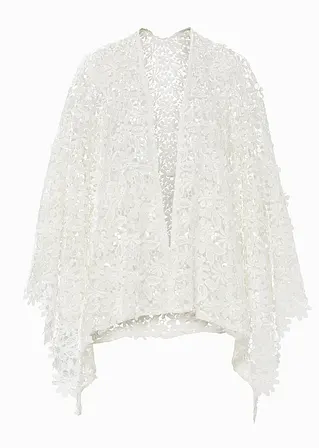 bonprix Charmanter Poncho mit Blumenmuster - weiß - Damen