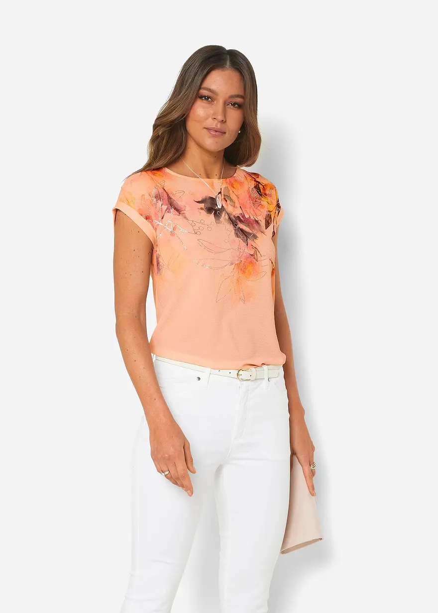 Bonprix Charmantes Blusenshirt Mit Blumenmuster - Orange