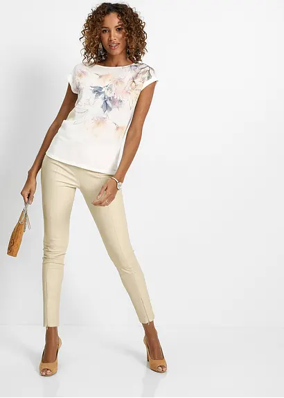 Bonprix Charmantes Blusenshirt Mit Blumenmuster - Weiß - Damen