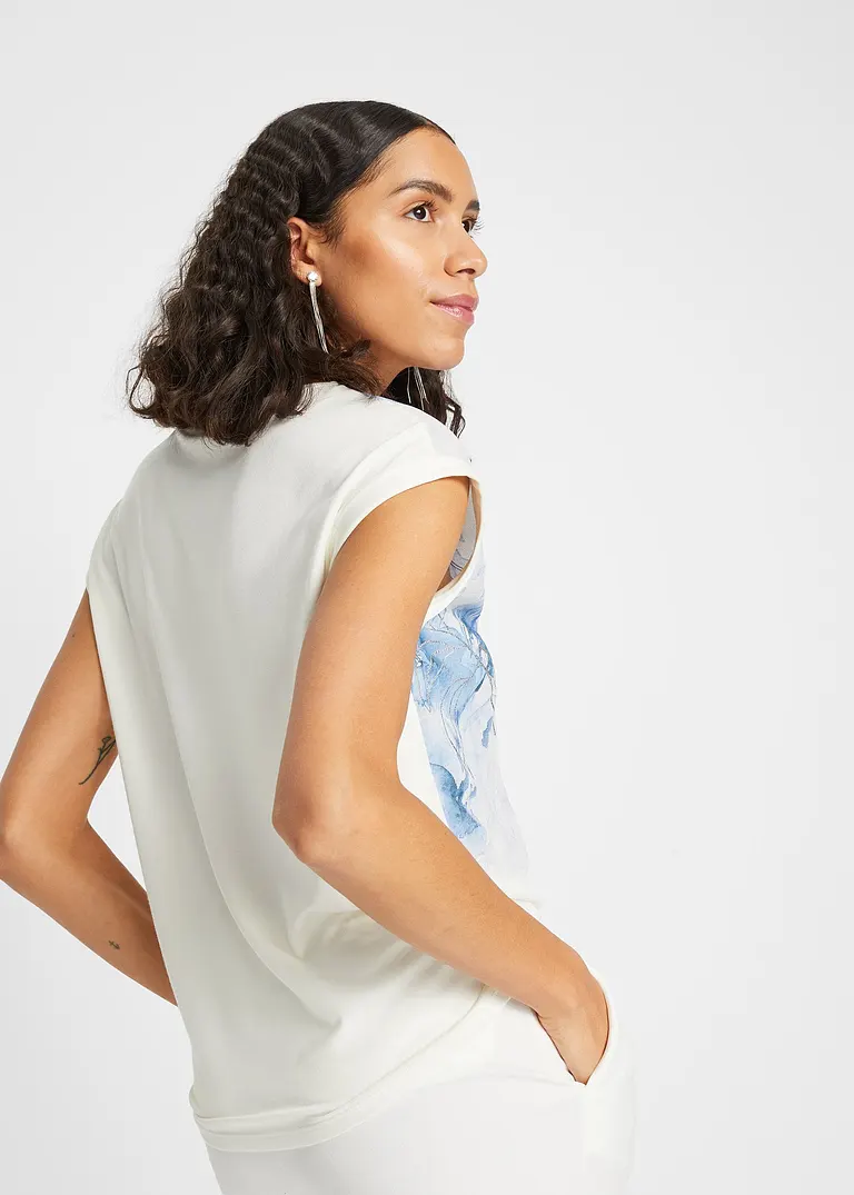 Bonprix Charmantes Blusenshirt Mit Blumenmuster - Weiß - Damen