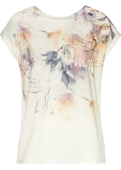 bonprix Charmantes Blusenshirt mit Blumenmuster - weiß - Damen