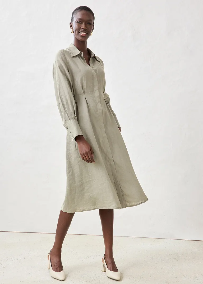 Bonprix Charmantes Leinenkleid Figurumspielend - Grün - Damen