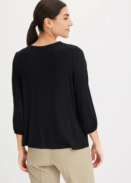 Bonprix Charmantes Shirt Mit Hochwertiger Spitze - Schwarz