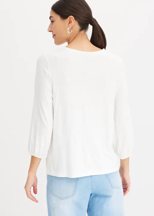 Bonprix Charmantes Shirt Mit Hochwertiger Spitze - Weiß - Damen