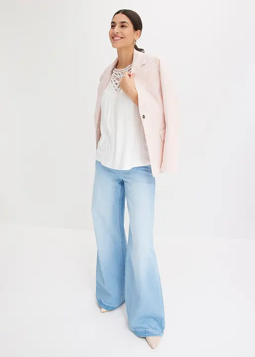 Bonprix Charmantes Shirt Mit Hochwertiger Spitze - Weiß - Damen