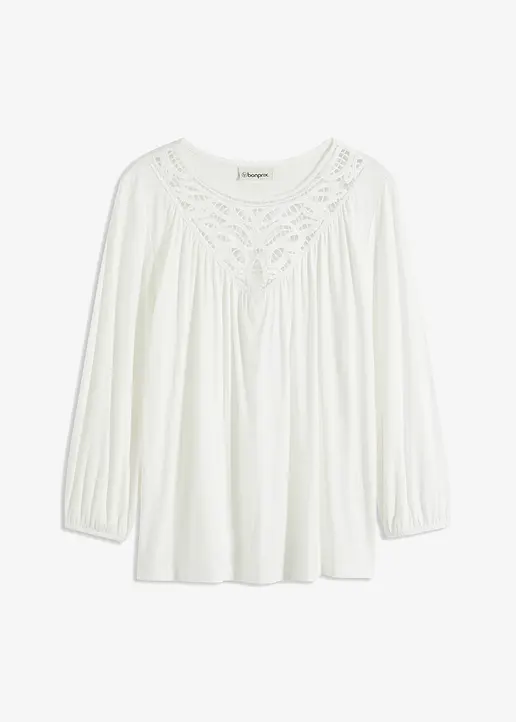 bonprix Charmantes Shirt mit hochwertiger Spitze - weiß - Damen