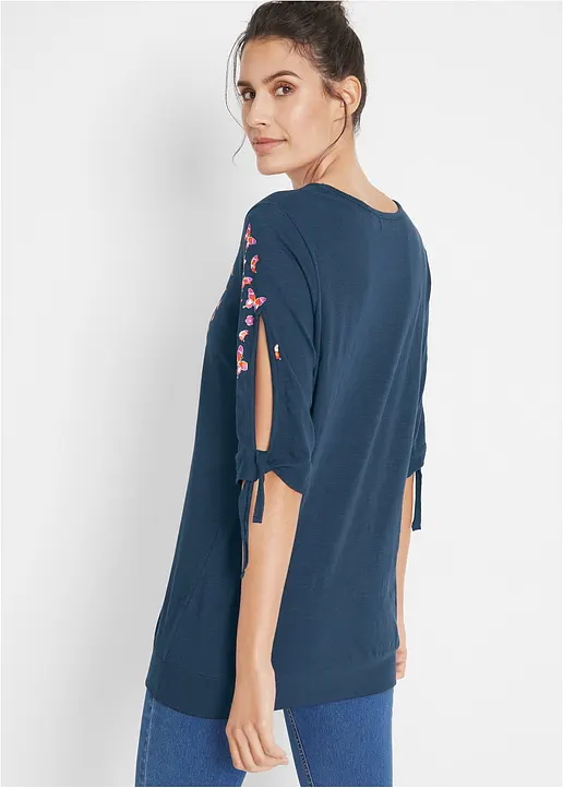 Bonprix Cold-Shoulder-Shirt Mit Hüschem Print - Blau - Damen