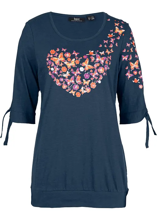 bonprix Cold-Shoulder-Shirt mit hüschem Print - blau - Damen