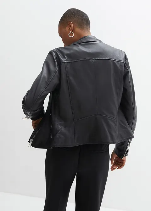 Bonprix Coole Biker-Lederjacke Aus Hochwertigen Lammnappa - Schwarz