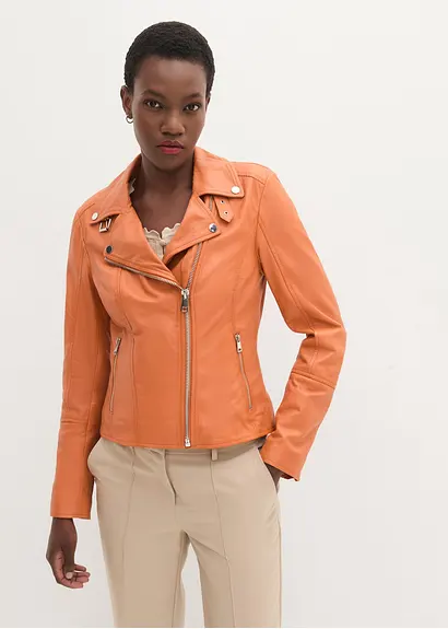 Bonprix Coole Biker-Lederjacke Aus Hochwertigen Lammnappa - Orange