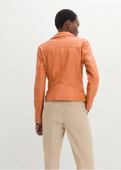 Bonprix Coole Biker-Lederjacke Aus Hochwertigen Lammnappa - Orange