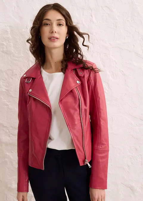 Bonprix Coole Biker-Lederjacke Aus Hochwertigen Lammnappa - Pink - Damen