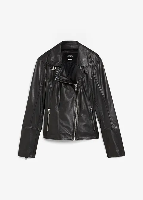 bonprix coole Biker-Lederjacke aus hochwertigen Lammnappa - schwarz