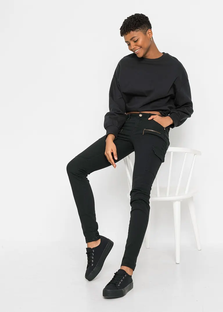 Bonprix Coole Hose Mit Aufgesetzten Taschen - Schwarz - Damen