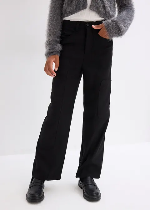 Bonprix Coole Mädchen Cargo Hose Mit Modischen Taschen - Schwarz - Kinder