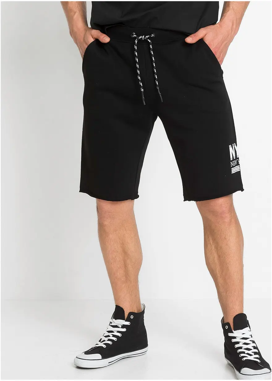 Bonprix Coole Sweat-Bermuda Mit Kleinem Druck Und Offen Kanten Am Bein