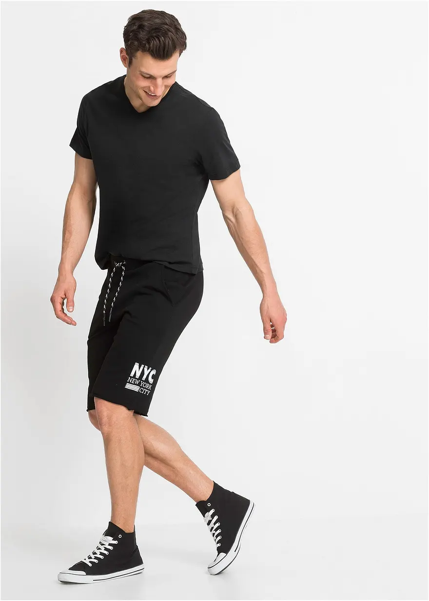 Bonprix Coole Sweat-Bermuda Mit Kleinem Druck Und Offen Kanten Am Bein