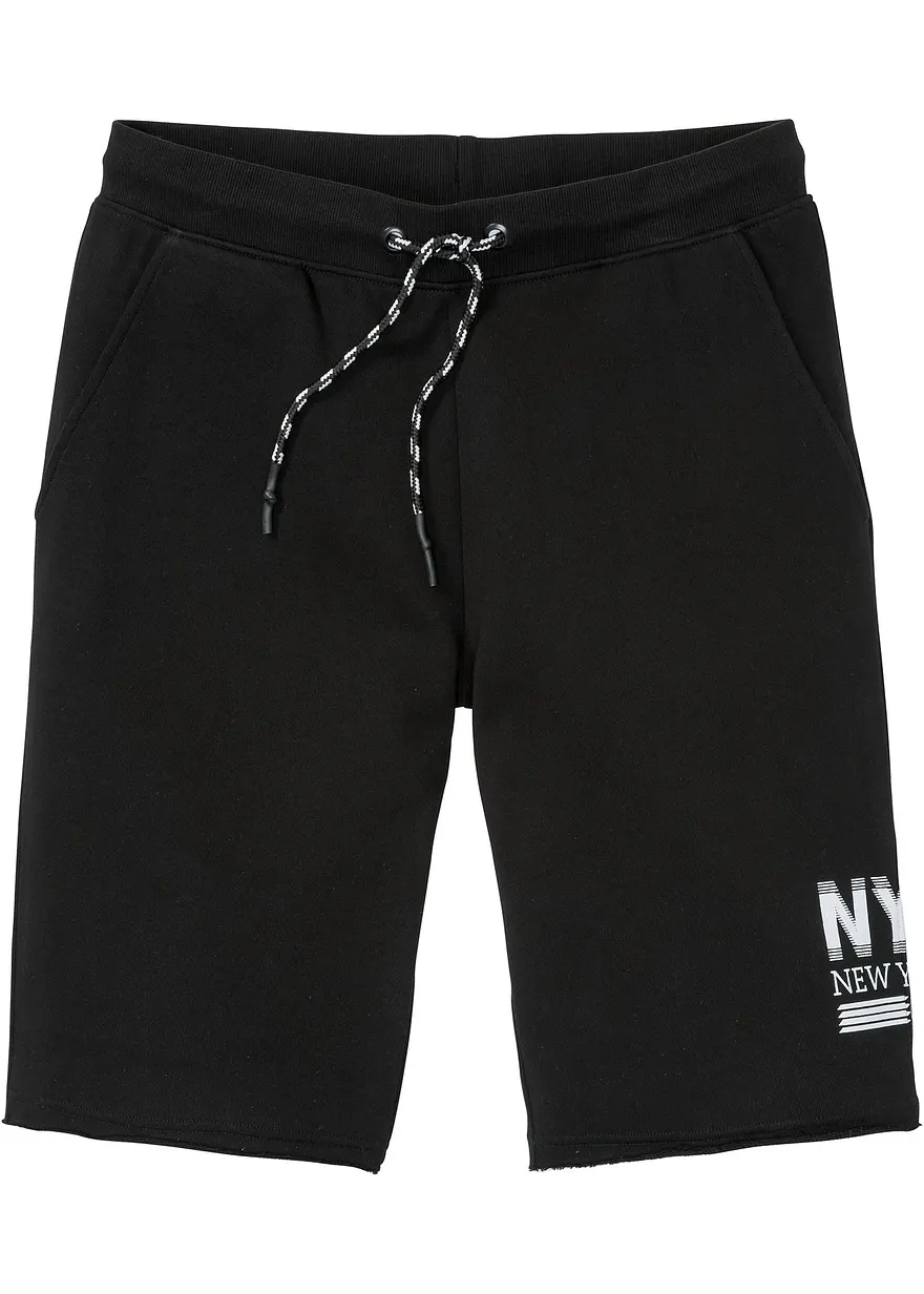 bonprix Coole Sweat-Bermuda mit kleinem Druck und offen Kanten am Bein