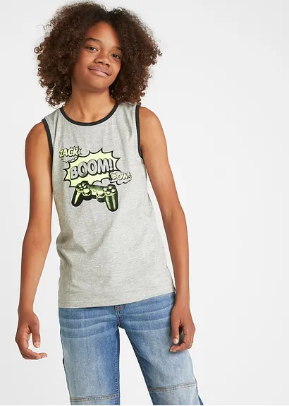 Bonprix Coole Tanktops Mit Gaming-Print - Schwarz+hellgrau Meliert