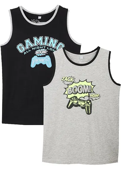 bonprix Coole Tanktops mit Gaming-Print - schwarz+hellgrau meliert