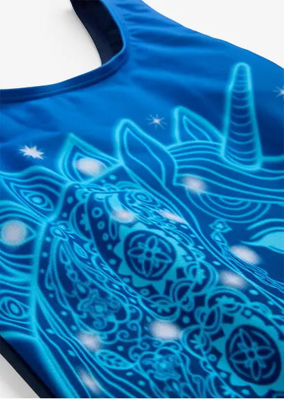 Bonprix Cooler Badeanzug Mit Einhorn Druck Und Farbverlauf. - Blau