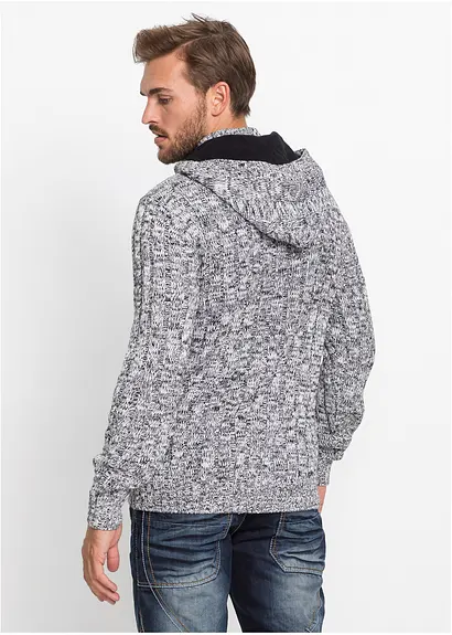 Bonprix Cooler Kapuzen-Pullover Aus Grobstrick Mit Stehkragen Und Knebelknöpfen
