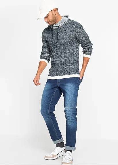 Bonprix Cooler Pullover Mit Schalkragen Und Kordelzug. - Blau